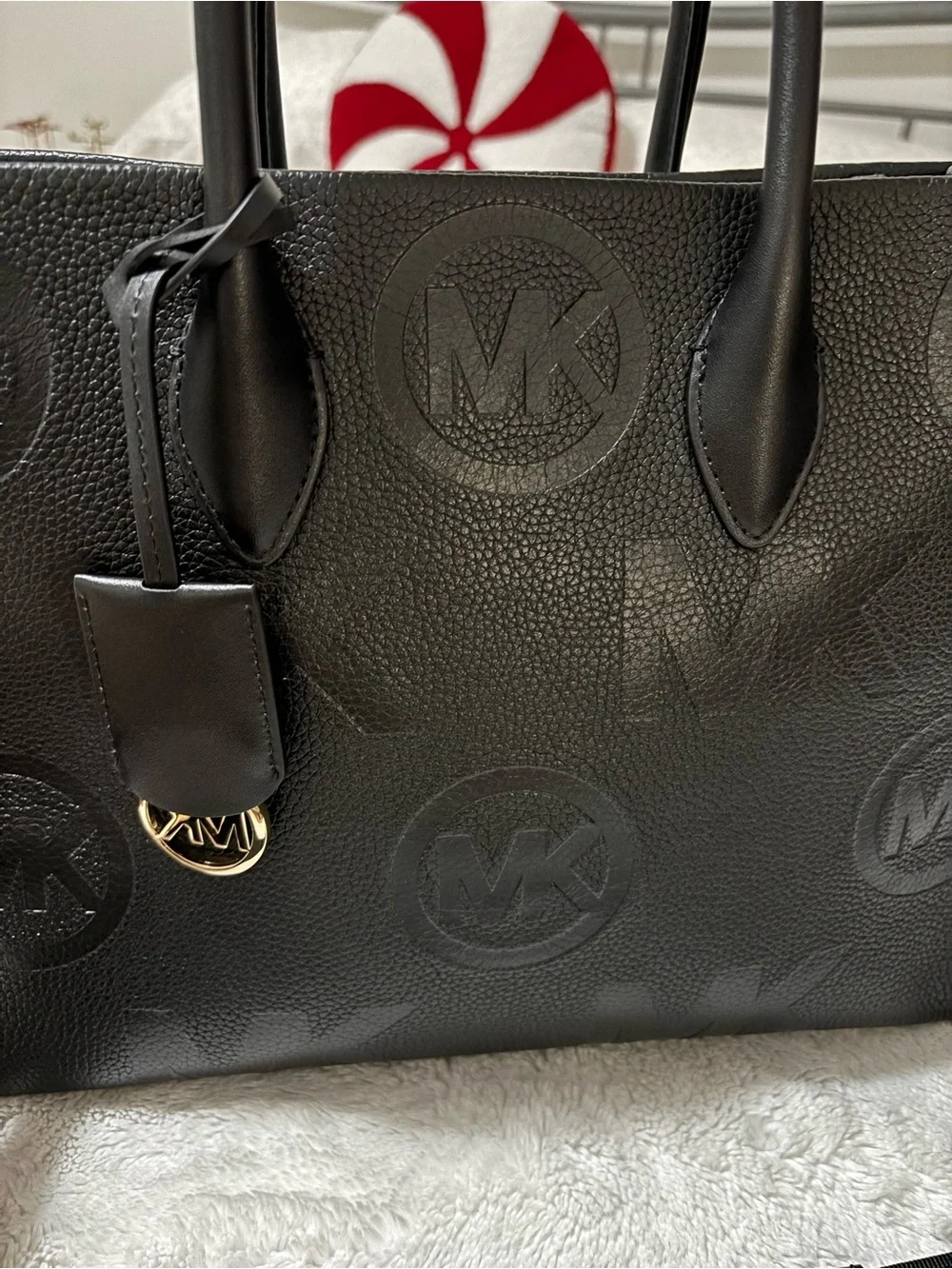 Michael Kors Black Logo Embossed Leather Tote Bag